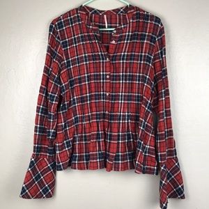Free People pleated plaid shirt with large cuffs